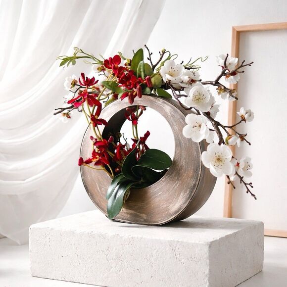 Silk Floral Arrangement Centerpiece contemporary Cherry Blossom Red Orchid
